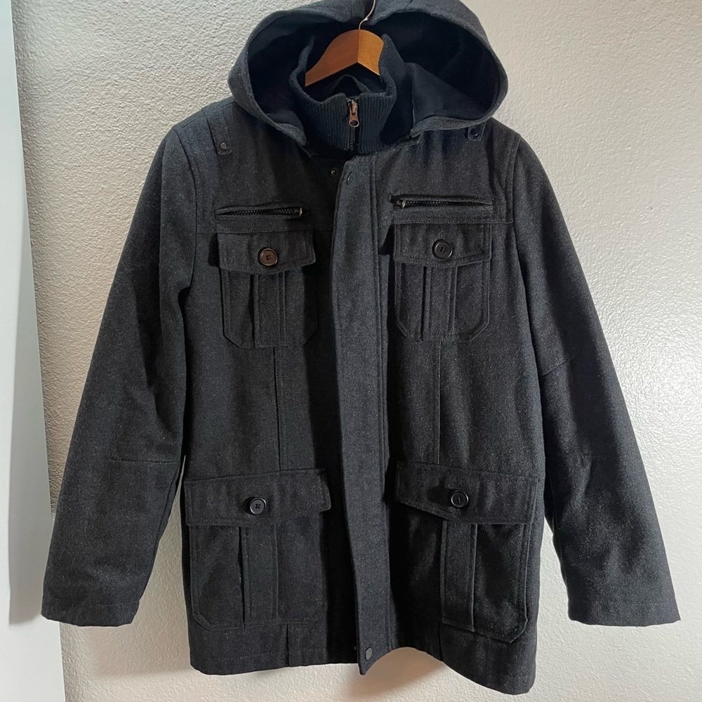 Structure Wool Multiple Pockets Zippered Hooded Jacket Mens Size S